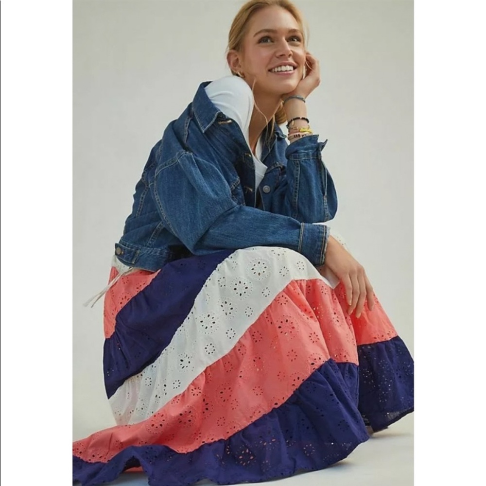 Anthropologie Maxi
Colorblock Cotton Pull On Skirt XL